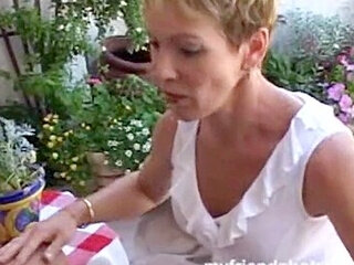 Mature Milf From Europe Takes The Flower Guys Fertilizer In The Mouth!